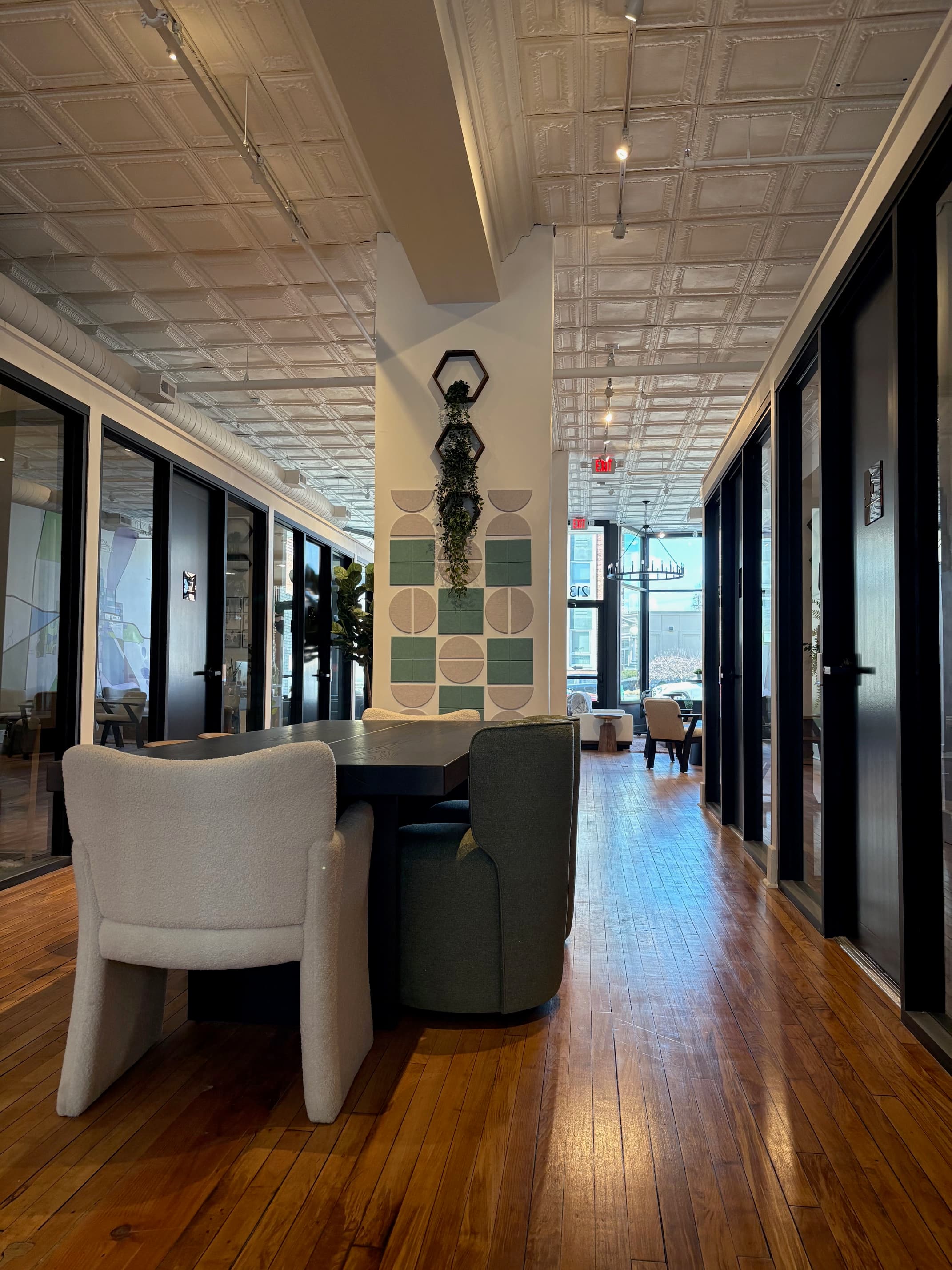 Seating area with tin ceilings and plants