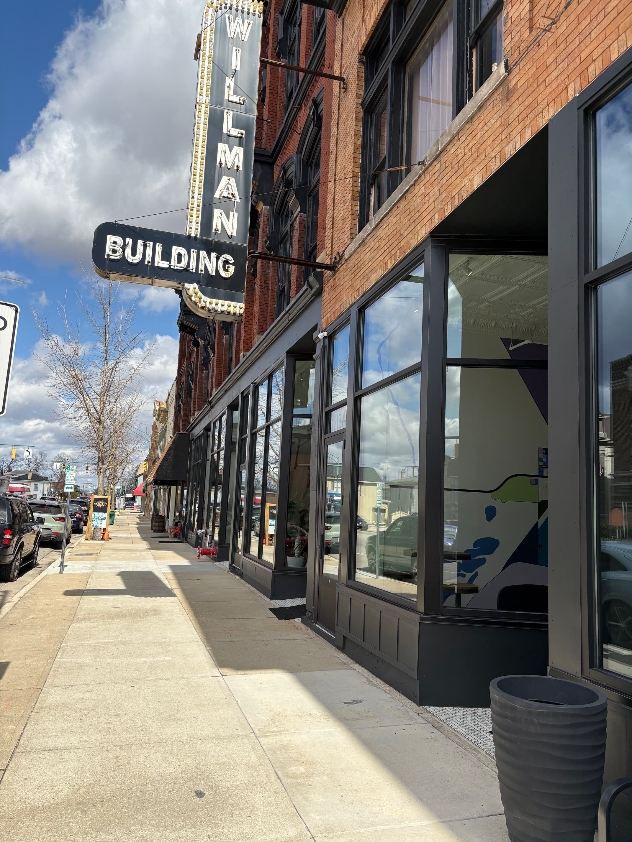 Willman Building sign and entrance canopy