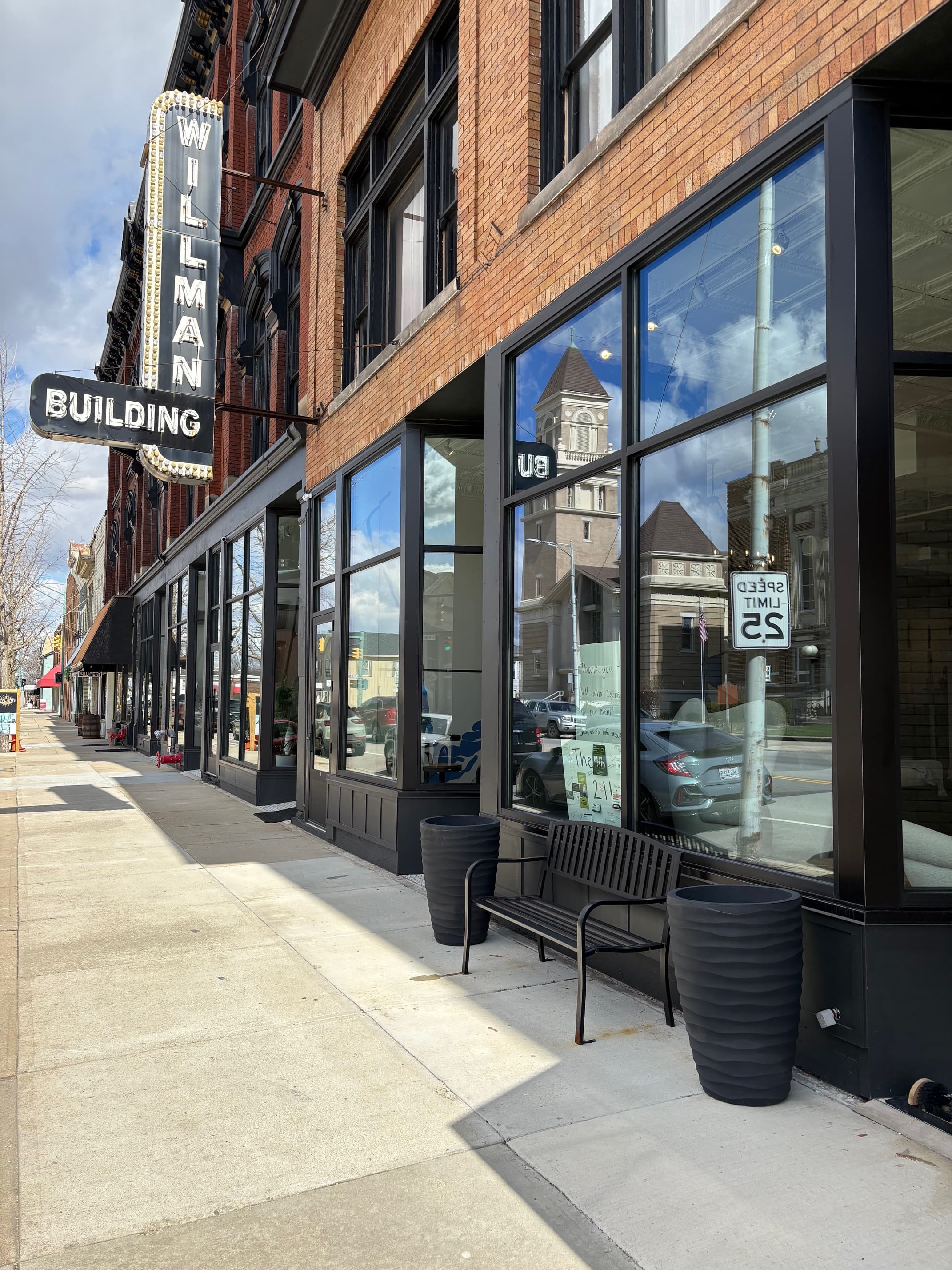 Entrance with Willman Building marquee sign